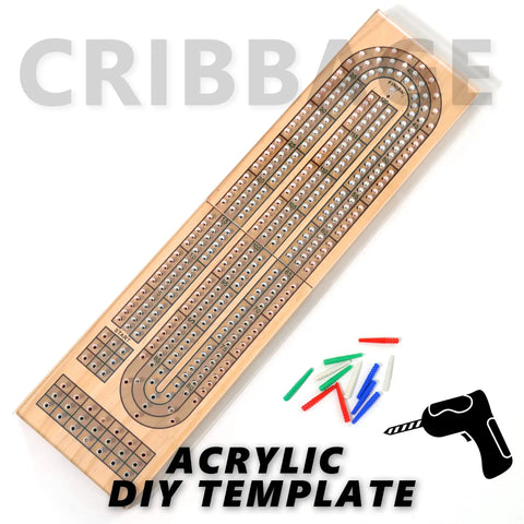 Clear Acrylic Cribbage Board Template Kit With Twelve Colorful Counting Pegs For Game Night Essentials size 9.5 x 38 cm.