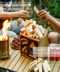 Mini Fire Wood Sticks With 12 Fire Starters Fast Easy Starts Kiln Dried Pine 3.5 Inch Length Waterproof Charcoal Starters Clean Burning Long Lasting Heat For Tabletop Fire Pit And Solo Stove Mesa 7.5 Lbs in use with tabletop fire pit and snacks