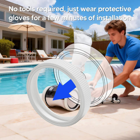 Upgraded Rubber Tire With Treads Replacement For Pentair Legend Pool Cleaner being installed by a poolside