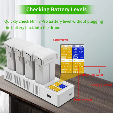 Two Way Charging Hub For DJI Mini 3 And Mini 4 Pro Batteries With Display Charge Four Batteries In Sequence
