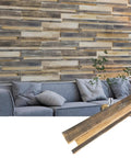 Living room with Teak Wood 3D Wall Panels Set Of 6 For DIY Accent Wall Dope Design Handmade Unique Planks with Midnight Mist Finish