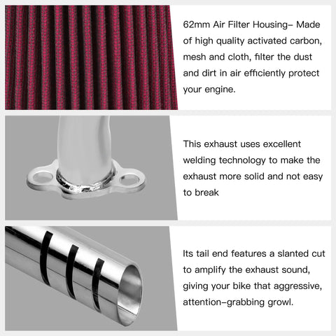 62mm air filter housing and exhaust from Predator 212 Stage 1 Carb Kit with 212 Exhaust Pipe for Predator 212 224cc 196cc GX160 GX200