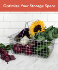 Large Metal Wire Storage Basket With Handle For Kitchen Pantry Closet Garage And Laundry Room with vegetables