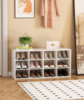 White 12 Cubby Shoe Storage Bench With 3 Tier Vertical Wood Shoe Rack Organizer For Entryway Hallway Closet And Garage