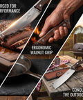 Beefy Dual Purpose Kitchen And Outdoor Cleaver For Bone Chopping And Bushcraft Wood Splitting Ultra Sharp 80 Degree Blade on table