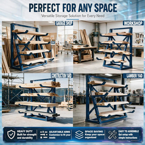 Rugged 8 X 20 Adjustable Arm Lumber Rack Four Tier Cantilever Wood Storage Organizer Waterproof Steel Shop Shelf Built To Crush Your Daily Grind And Save Space
