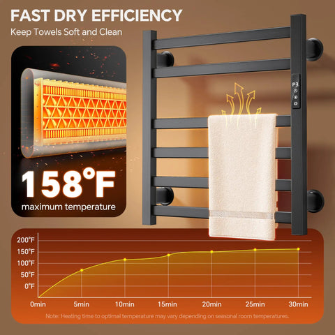 Electric Towel Warmer Wall Mounted 6 Bar Heated Towel Rack With Smart Timer And Temperature Control Plug In Or Hardwire