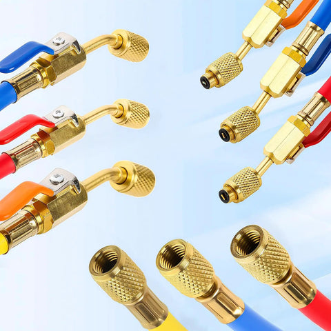 Upgrade 29985 Plus II One Quarter Inch HVAC Hose With Ball Valve, Flare Fittings, Multicolor 3 Pack for Refrigeration