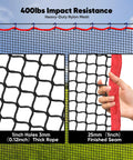 Close-up of heavy-duty nylon mesh showing 1-inch holes and finished seam, part of Backyard Golf Practice Net 10Ft 15Ft 20Ft With Multi Sport Netting For Baseball Soccer Lacrosse Hitting Swing Training And Ball Return Durable Outdoor Golf Net For Home Use.