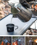 1.5L Campfire Kettle For Camping Stainless Steel Coffee Pot With Seamless One Piece Molded Body pouring water into cup