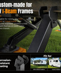Custom-made RV I-Beam Frames stabilizer legs with corrosion-resistant coating for fifth wheel and travel trailers.