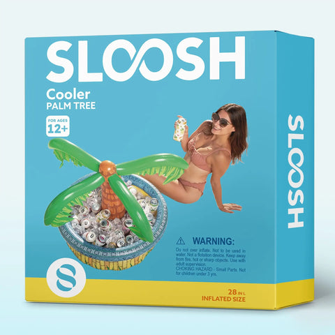 Box of Inflatable 28 Inch Palm Tree Cooler for Beverages, Beach Luau Themed Party Decor and Tropical Outdoor Supplies.