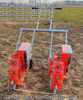 Portable Manual Seeder With 16 Seed Plates For Double Row Sowing Spreader in a garden setting, showcasing adjustable planting distances.
