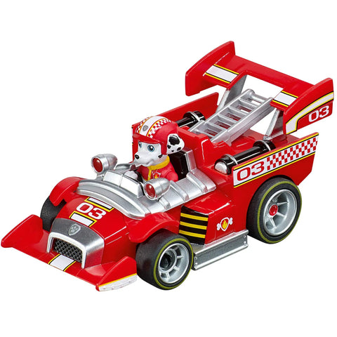 PAW Patrol Battery Operated 1:43 Scale Slot Car Racing Track Set With Jump Ramp Featuring Marshall in red race car