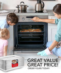 Family baking cookies using Aluminum Foil Trays 15 Pack Disposable Bakeware 16 Inch By 11 Inch Nonstick Reusable Cookie Sheets.