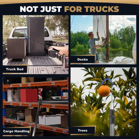 Magnetic Cargo Grabber Reach Tool 6.3 Ft Extendable For Pickup Trucks, Jet Black With 2 Hooks And Mounted Plate, Upgraded Multi-Use Truck Bed Accessory For Easy Retrieval And Hauling