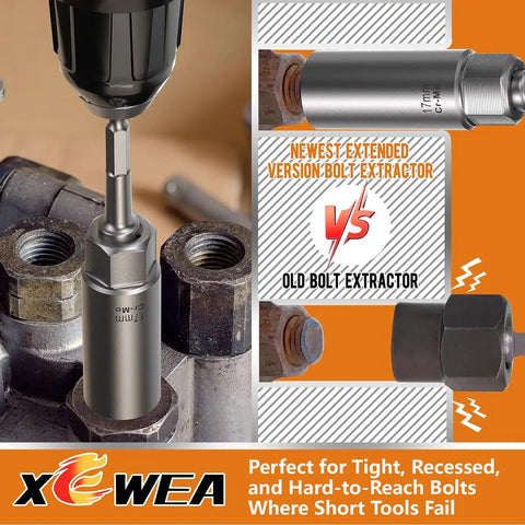 Heavy Duty 16 Piece 3/8 Inch Drive Deep Socket Extractor Set That Makes Stripped Bolts And Frozen Nuts A Walk In The Park Metric Sae Sizes With Hex Adapter Pro Gear. New bolt extractor shown in use.