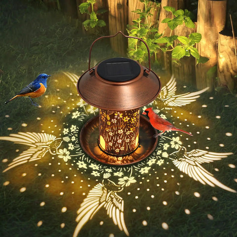 Solar Hummingbird Feeder Lantern Outdoor Garden Decor Waterproof Hanging Light Powered By Sun With 3 Water Cups And Two Pound Capacity