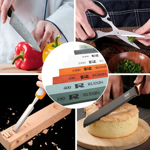 8 Pc Knife Sharpening Stones Set For Fixed Angle Knife Sharpeners RX-008 RX-009 Pro Grade Whetstone Kit in use across tasks