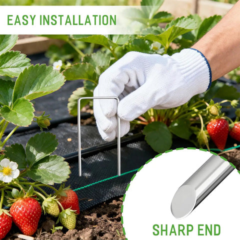 Beefy Galvanized Landscape Staples 4 Inch 12 Gauge Heavy Duty Garden Stakes for securing landscape fabric in garden bed.