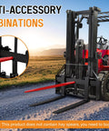 Premium Heavy Duty 45 Inch Tractor Pallet Forks Paired With Robust 50 Inch Forklift Blades on a red forklift in the field.