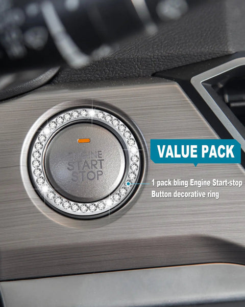 Bling engine start-stop button decorative ring in car dashboard