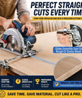Precision Circular Saw Guide Rail Kit Featuring Heavy Duty Positioning Calipers delivers dead bang accuracy while cutting plywood smoothly.