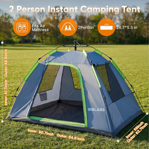 Two Person No Fuss Instant Camping Tent With 60 Second Setup And Pre Attached Pole on grassy field