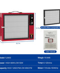 Heavy Duty Portable Two Stage Tabletop Dust Collector And Shop Air Filtration System Featuring Badass Vortex Fan, red, side view with dimensions.