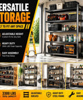 Heavy Duty Garage Shelving System With Boltless Adjustable Five Tier Steel Storage Racks, 660 Lbs Per Shelf Capacity, Built Tough Industrial Metal Shelves For Tools, Gear, And Big Garage Organization in garage