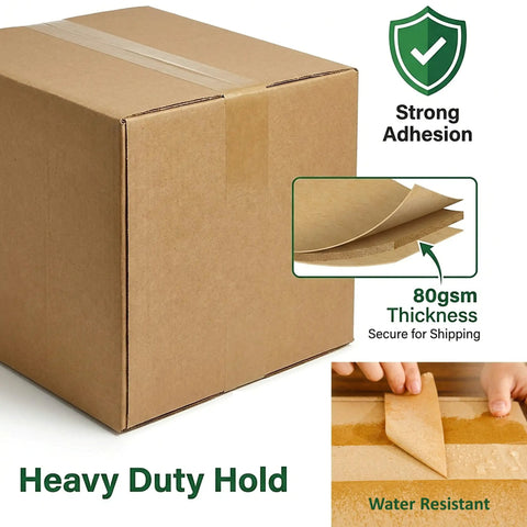 Box sealed with Ultra Strong Kraft Paper Packing Tape For Boxes And Cartons, Beast Mode Sealing For Shipping And Moving, Eco Friendly Biodegradable Painters Tape, 2 Inch Wide By 44 Yard Roll, showcasing strong adhesion and water resistance.