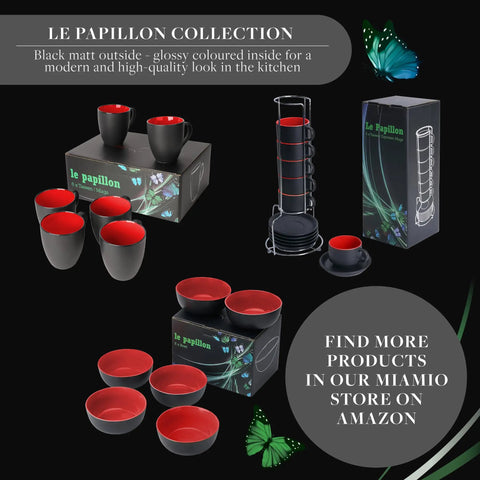 Set Of Six Ceramic Coffee Mugs 12 Oz For Home And Office Modern Matte Black Exterior With Bright Interior Le Papillon Collection