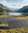 Solid 2048Wh LiFePO4 Power Station Pumping 3200W Output With Three 200W Solar Panels on grass by lake