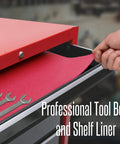 Heavy Duty Tool Box Liner 18 Inch By 24 Feet 3 mm Thick Stay Put Surface in red drawer with hand adjusting liner