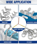 Diagram of wing nut driver set used for wing nuts, eye bolts, screw hooks, and wire twisting, showcasing product applications.