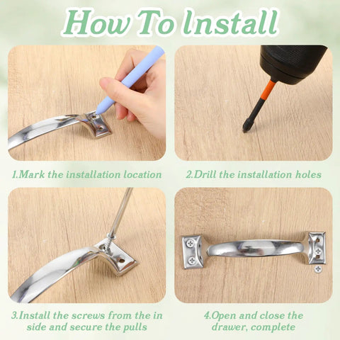 Installation steps for 4 Pack Stainless Steel Garage Door Handle Set With 6 Inch Heavy Duty Gate Handles Included 16 Screws Ideal For Screen Doors Shed Doors Wooden Fences Outdoor Use Silver Finish