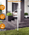 Heavy Duty Wrought Iron Non Drill Handrail Railing For Outdoor Steps Featuring In Ground Single Post Setup Plus All Weather Black Paint Finish that supports outdoor steps.