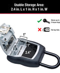 Open view of outdoor 4 digit code key lock box holds 5 keys 3 pack, showing internal storage space dimensions