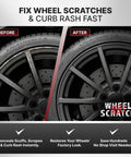 Before and after image showing Top Shelf Matte Gray Rim Touch Up Paint For Alloy Wheels And Metal Rims Diy Wheel Scratch Fix Kit results.