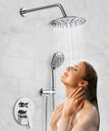 Ultimate Rain Shower System With 8.5 Inch Round Rain Head, Multi Function Handheld Spray, Chrome Finish in use