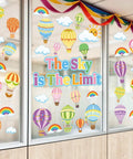 Colorful Hot Air Balloon Window Clings Set for Back to School Decor Double Sided Classroom Glass Decals with The Sky is the Limit text