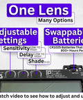 Shade 5 To 13 Adjustable Gold Auto Darkening Welding Lens With Deep Blue Weld View, buttons showing settings and features