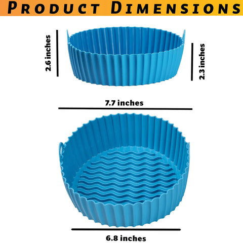 Blue silicone liner dimensions for 3 Pack 7.5 Inch Air Fryer Liners Set For Ninja, showing top view and side height.