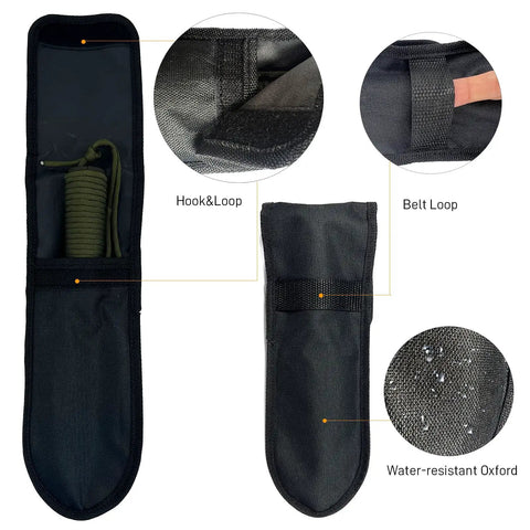 Carrying case with belt loop and paracord for Ultra Lightweight 9-In-1 Mini Camping Shovel Trowel Kit With Saw, Bottle Opener