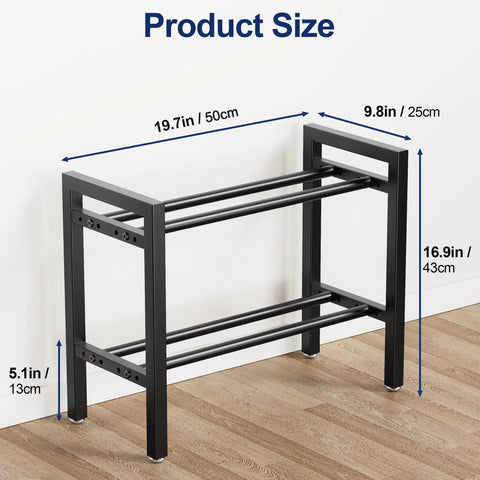 Two Tier 20 Inch Dumbbell Rack With Adjustable Bar Width That Fits Dumbbells Kettlebells And Plates, steel frame dimensions shown