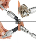 Two Pack 3/8 Inch Reusable Hydraulic Fittings For 3/8 Inch ID Hose Repair Kit Size Six Single Wire Hose Replacement Fittings For Double Wire Braided Hydraulic Hoses shown being installed on hoses.