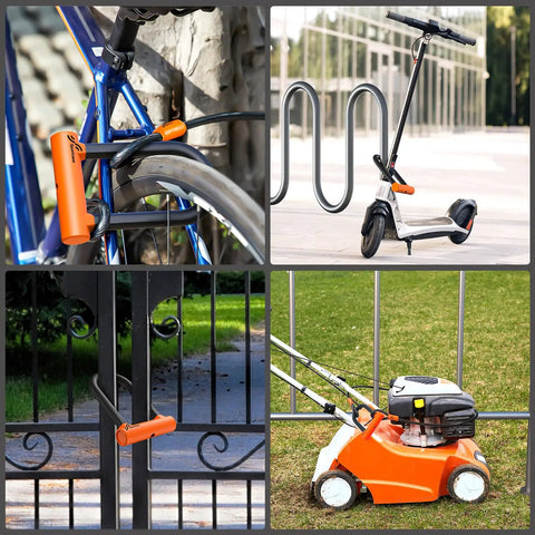 Heavy Duty Bike U Lock With 5ft Steel Cable, 17mm Shackle, Keys, And Sturdy Mounting Bracket, Anti Theft U Lock For Road, Mountain, And Electric Bikes, Weatherproof And Scratch Resistant Orange on bike and scooter