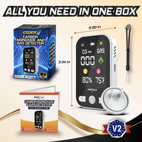 4-In-1 Travel Carbon Monoxide Detector And Gas Alarm With Temperature And Humidity Sensors, Portable Plug-In Or Battery Backup