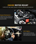 Image of car engine with heavy-duty engine motor mount focused on noise reduction, featuring impact resistance and anti-aging qualities.