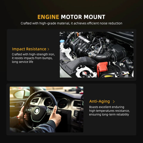 Image of car engine with heavy-duty engine motor mount focused on noise reduction, featuring impact resistance and anti-aging qualities.